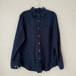 Banana Republic Dark Blue Casual Slim Fit Linen Blend Button-Down Shirt‎ Sz L